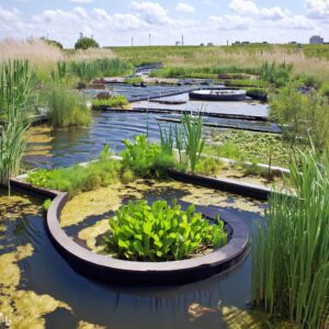 tratamento terciário, lagoa com plantas